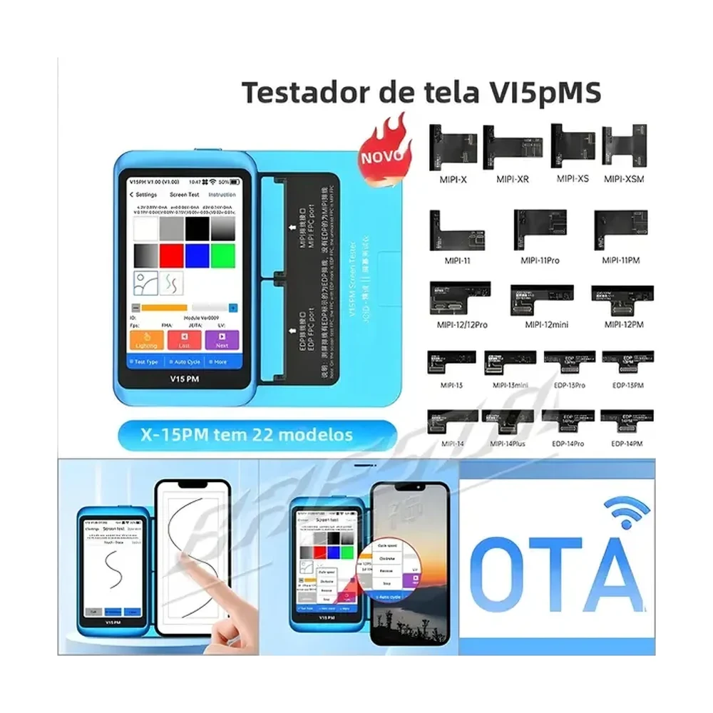 JCID V15PM iPhone və Android ekran test cihazı — 22 şleyf