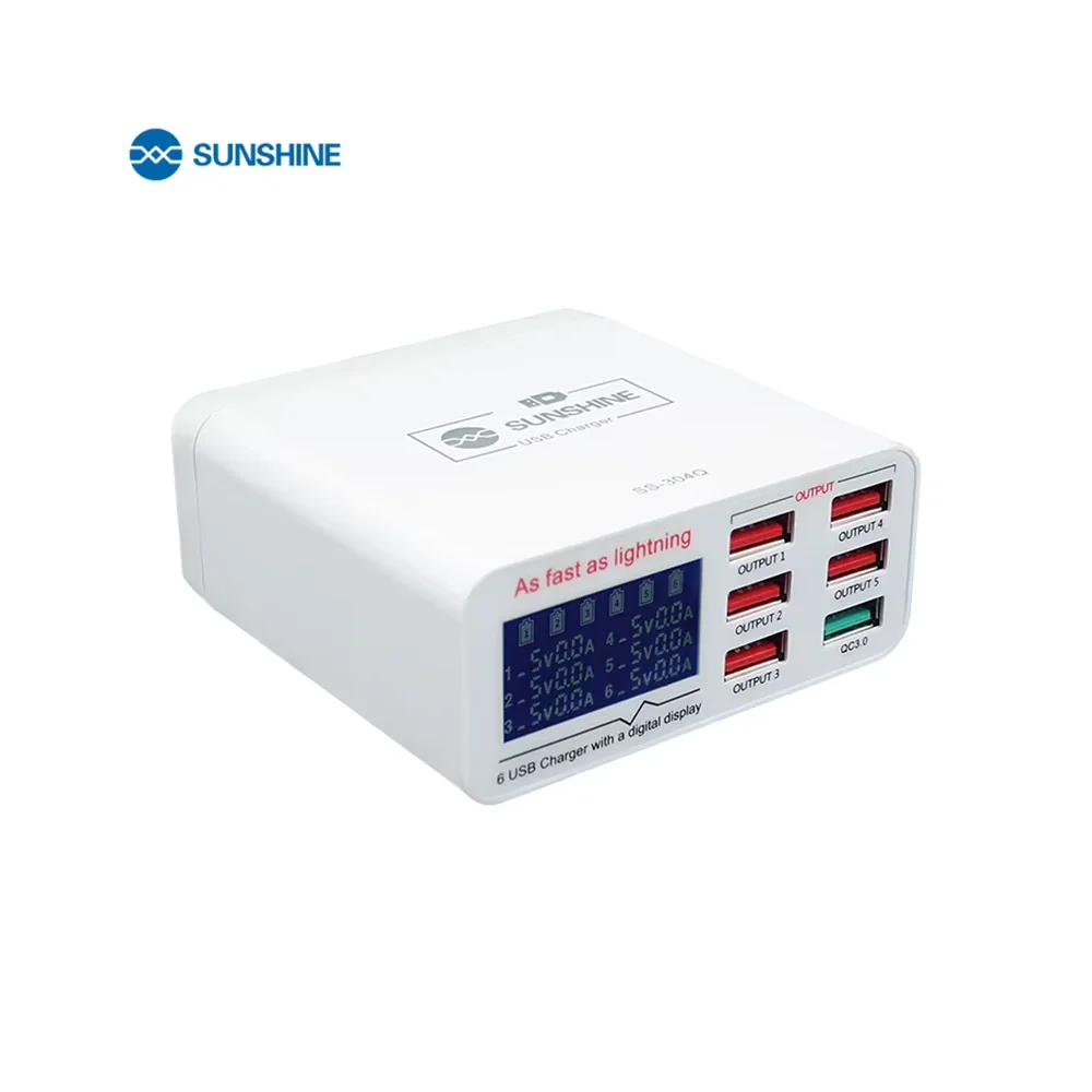 SUNSHINE SS-304Q 6 USB portlu ağıllı şarj cihazı — boz — şəkil 2