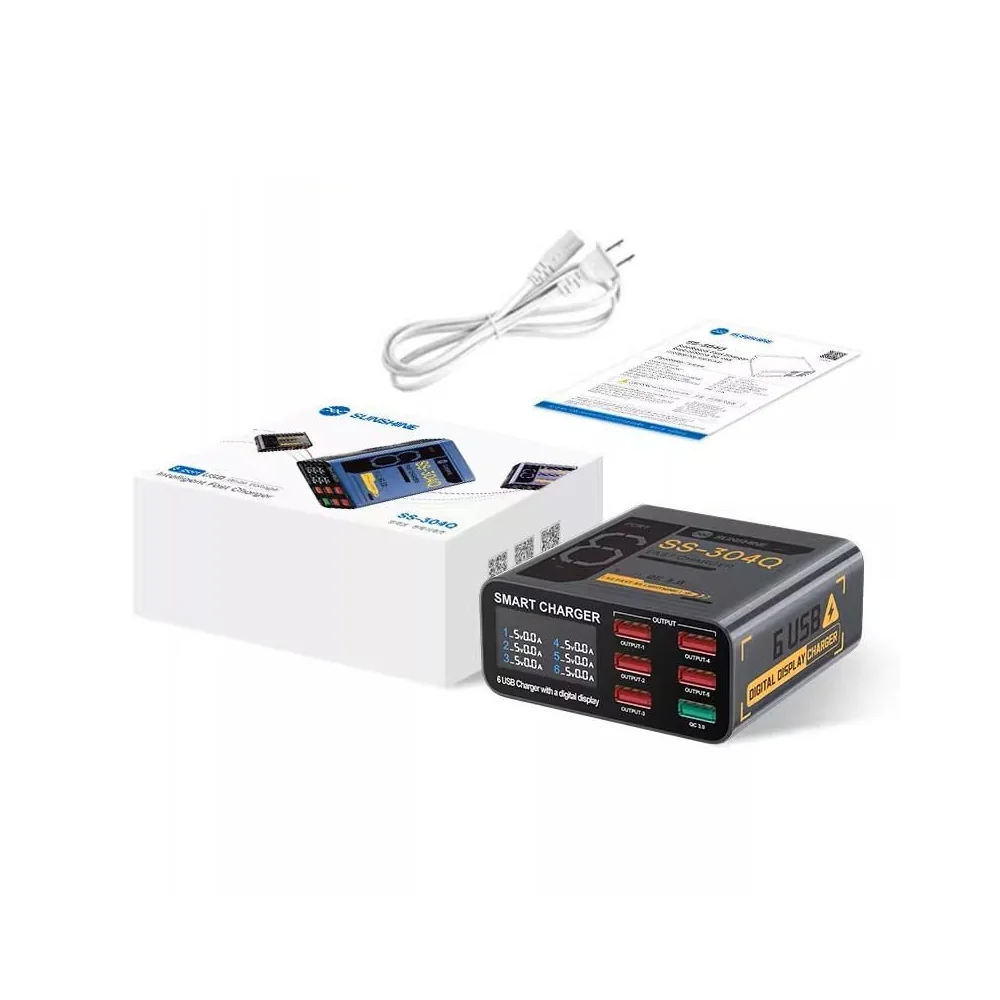 SUNSHINE SS-304Q 6 USB portlu ağıllı şarj cihazı — boz — şəkil 4