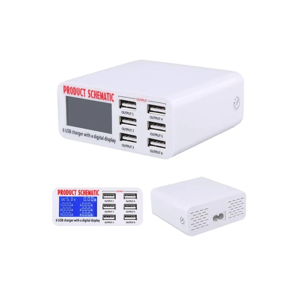 SUNSHINE SS-304Q 6 USB portlu ağıllı şarj cihazı — boz — şəkil 6
